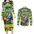 Custom Eels Rugby Merry Christmas Couples Matching Long Sleeve Bodycon Dress and Long Sleeve Button Shirt Indigenous Australian Art
