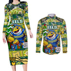 Custom Eels Rugby Merry Christmas Couples Matching Long Sleeve Bodycon Dress and Long Sleeve Button Shirt Indigenous Australian Art