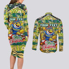 Custom Eels Rugby Merry Christmas Couples Matching Long Sleeve Bodycon Dress and Long Sleeve Button Shirt Indigenous Australian Art