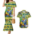 Custom Eels Rugby Merry Christmas Couples Matching Mermaid Dress and Hawaiian Shirt Indigenous Australian Art