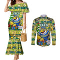 Custom Eels Rugby Merry Christmas Couples Matching Mermaid Dress and Long Sleeve Button Shirt Indigenous Australian Art