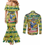 Custom Eels Rugby Merry Christmas Couples Matching Mermaid Dress and Long Sleeve Button Shirt Indigenous Australian Art