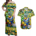 Custom Eels Rugby Merry Christmas Couples Matching Off Shoulder Maxi Dress and Hawaiian Shirt Indigenous Australian Art