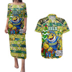 Custom Eels Rugby Merry Christmas Couples Matching Puletasi and Hawaiian Shirt Indigenous Australian Art