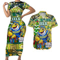 Custom Eels Rugby Merry Christmas Couples Matching Short Sleeve Bodycon Dress and Hawaiian Shirt Indigenous Australian Art