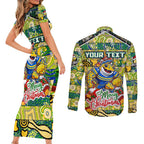 Custom Eels Rugby Merry Christmas Couples Matching Short Sleeve Bodycon Dress and Long Sleeve Button Shirt Indigenous Australian Art