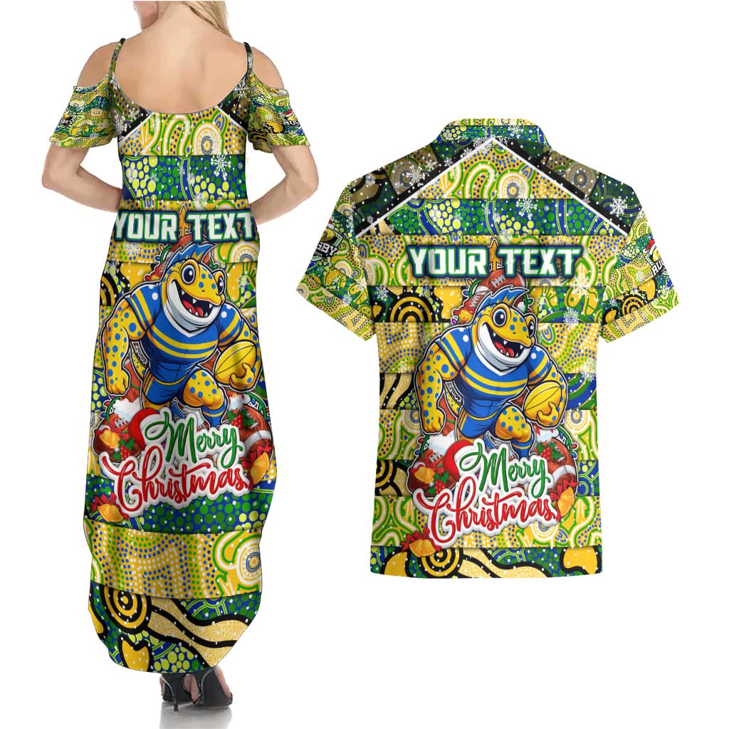 Custom Eels Rugby Merry Christmas Couples Matching Summer Maxi Dress and Hawaiian Shirt Indigenous Australian Art