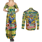 Custom Eels Rugby Merry Christmas Couples Matching Summer Maxi Dress and Long Sleeve Button Shirt Indigenous Australian Art