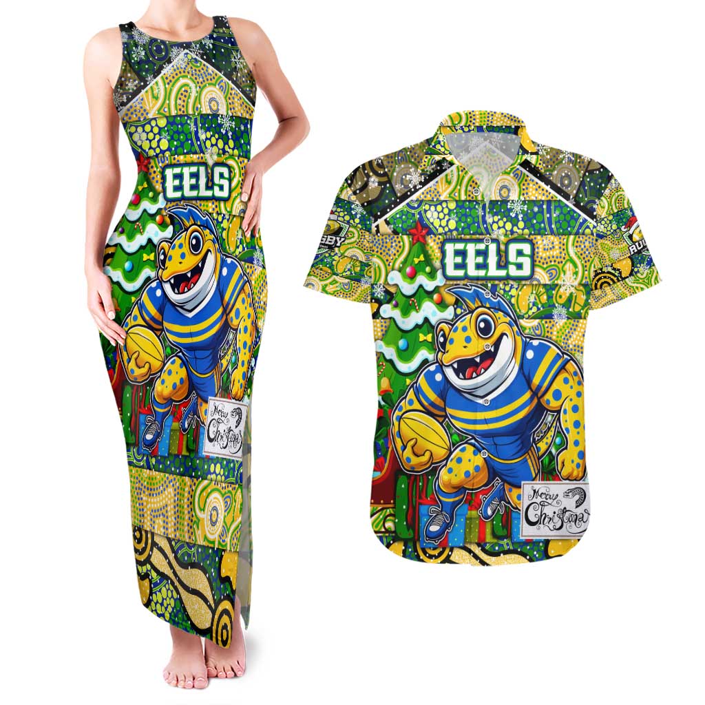 Custom Eels Rugby Merry Christmas Couples Matching Tank Maxi Dress and Hawaiian Shirt Indigenous Australian Art