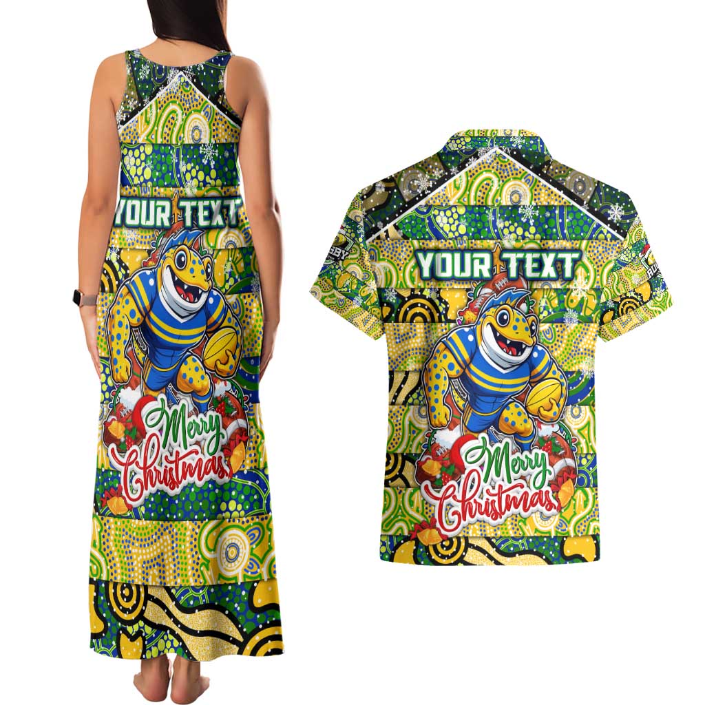 Custom Eels Rugby Merry Christmas Couples Matching Tank Maxi Dress and Hawaiian Shirt Indigenous Australian Art