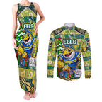 Custom Eels Rugby Merry Christmas Couples Matching Tank Maxi Dress and Long Sleeve Button Shirt Indigenous Australian Art
