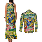 Custom Eels Rugby Merry Christmas Couples Matching Tank Maxi Dress and Long Sleeve Button Shirt Indigenous Australian Art