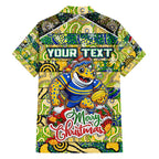 Custom Eels Rugby Merry Christmas Family Matching Long Sleeve Bodycon Dress and Hawaiian Shirt Indigenous Australian Art