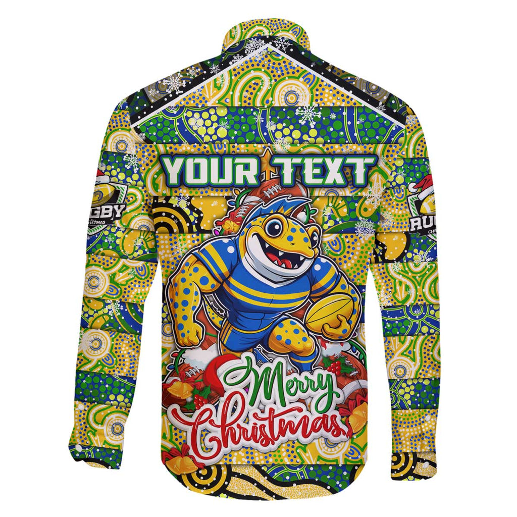 Custom Eels Rugby Merry Christmas Family Matching Off The Shoulder Long Sleeve Dress and Hawaiian Shirt Indigenous Australian Art