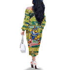 Custom Eels Rugby Merry Christmas Family Matching Off The Shoulder Long Sleeve Dress and Hawaiian Shirt Indigenous Australian Art