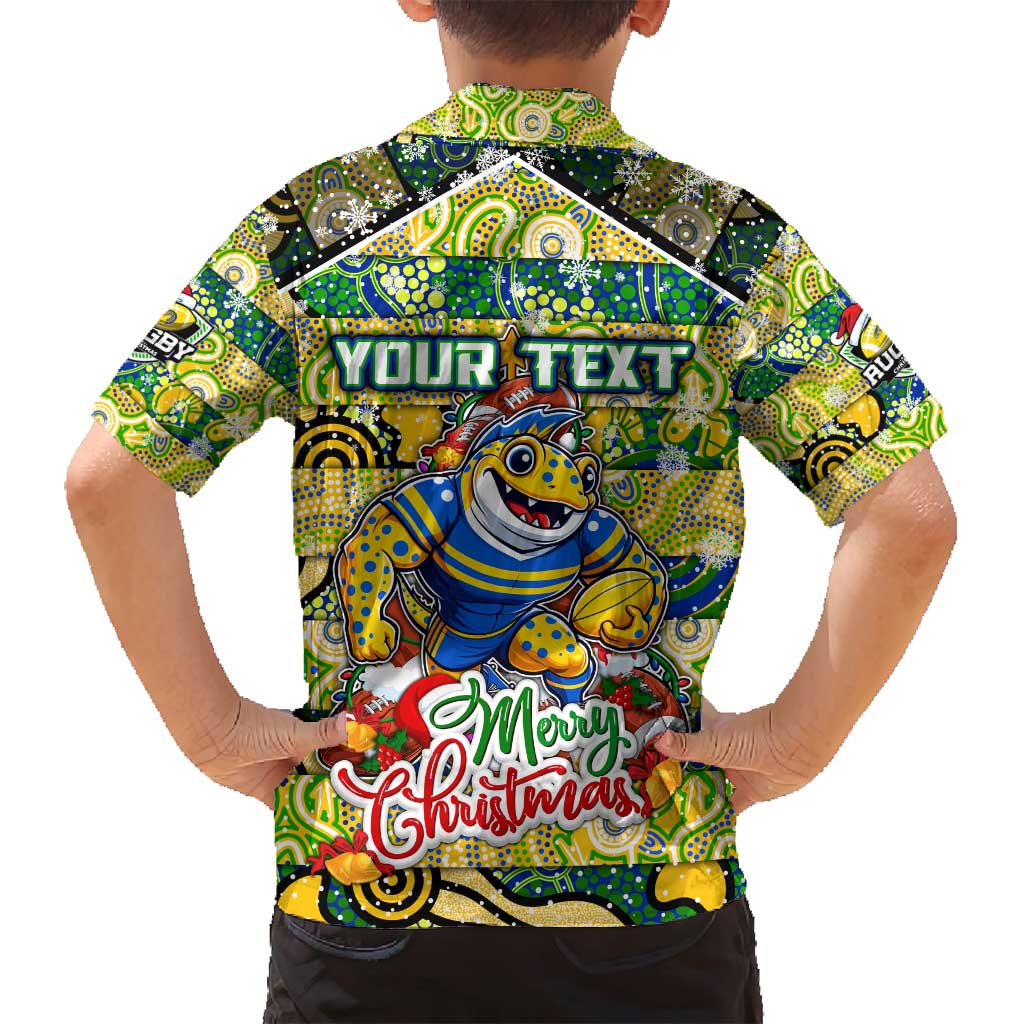 Custom Eels Rugby Merry Christmas Family Matching Off Shoulder Maxi Dress and Hawaiian Shirt Indigenous Australian Art