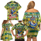 Custom Eels Rugby Merry Christmas Family Matching Off Shoulder Short Dress and Hawaiian Shirt Indigenous Australian Art