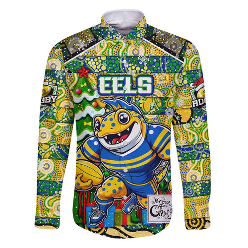 Custom Eels Rugby Merry Christmas Family Matching Puletasi and Hawaiian Shirt Indigenous Australian Art