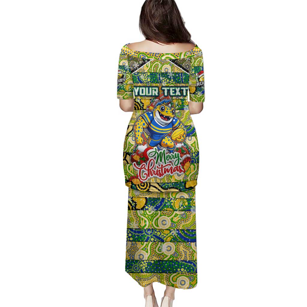 Custom Eels Rugby Merry Christmas Family Matching Puletasi and Hawaiian Shirt Indigenous Australian Art