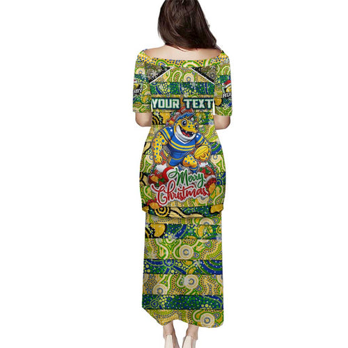 Custom Eels Rugby Merry Christmas Family Matching Puletasi and Hawaiian Shirt Indigenous Australian Art