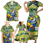 Custom Eels Rugby Merry Christmas Family Matching Short Sleeve Bodycon Dress and Hawaiian Shirt Indigenous Australian Art