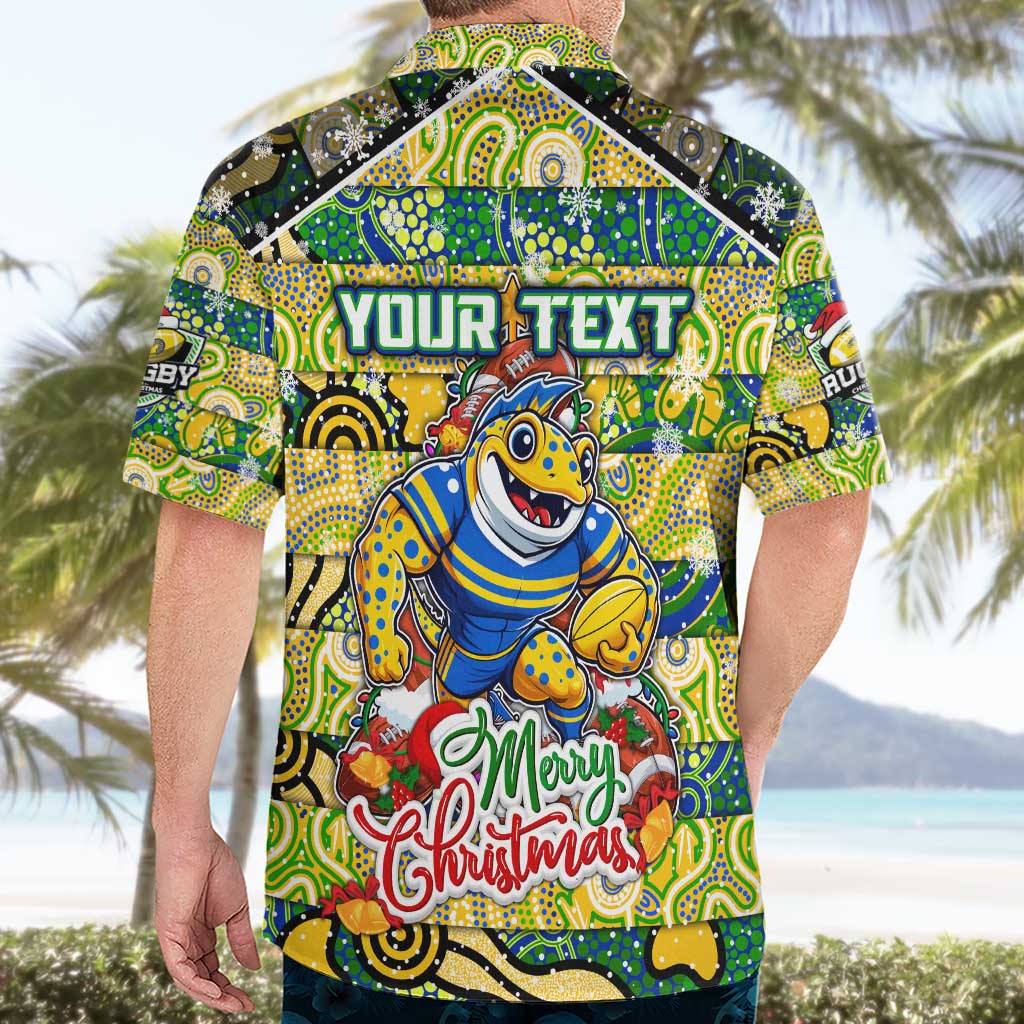 Custom Eels Rugby Merry Christmas Hawaiian Shirt Indigenous Australian Art