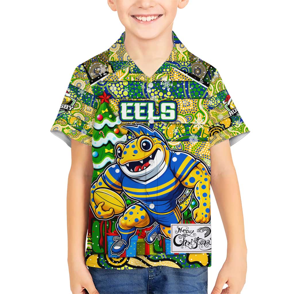 Custom Eels Rugby Merry Christmas Hawaiian Shirt Indigenous Australian Art