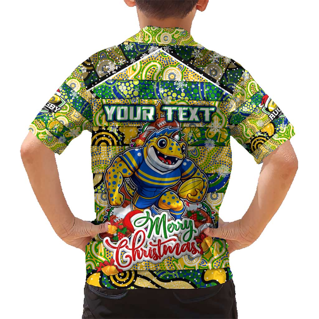 Custom Eels Rugby Merry Christmas Hawaiian Shirt Indigenous Australian Art