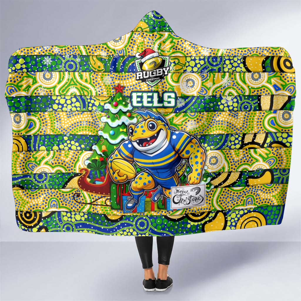 Eels Rugby Merry Christmas Hooded Blanket Indigenous Australian Art