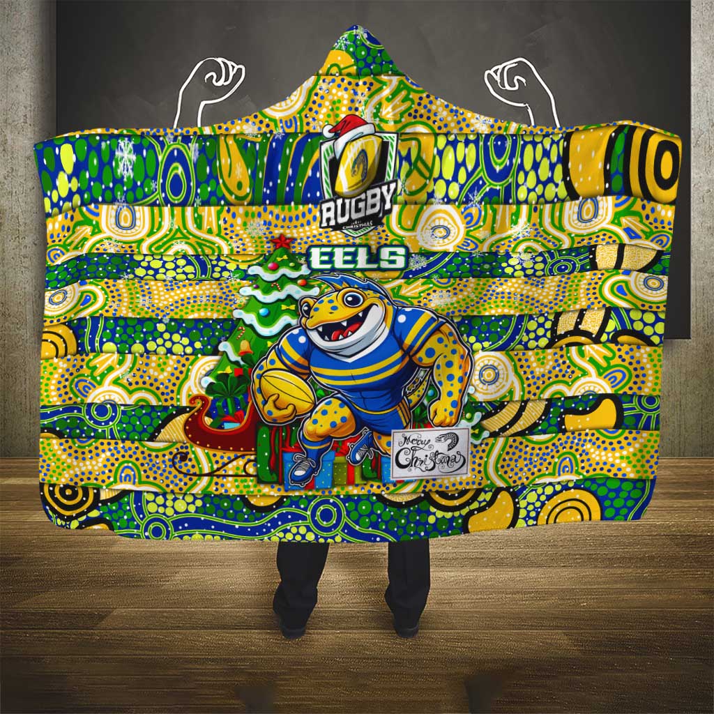 Eels Rugby Merry Christmas Hooded Blanket Indigenous Australian Art