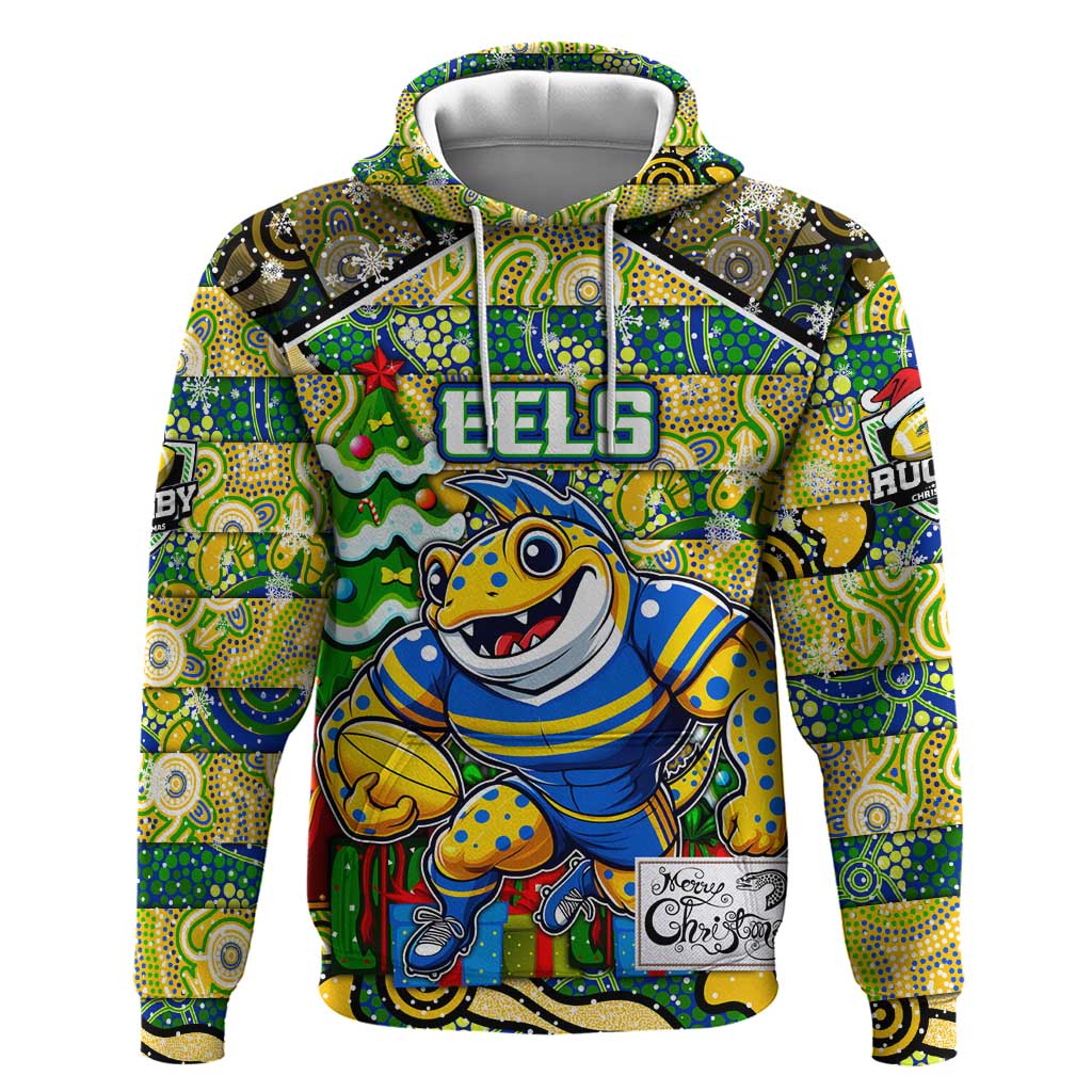 Custom Eels Rugby Merry Christmas Hoodie Indigenous Australian Art