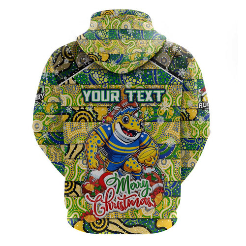 Custom Eels Rugby Merry Christmas Hoodie Indigenous Australian Art