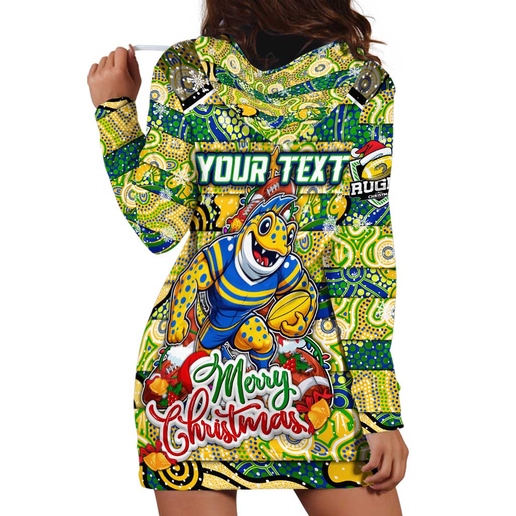 Custom Eels Rugby Merry Christmas Hoodie Dress Indigenous Australian Art