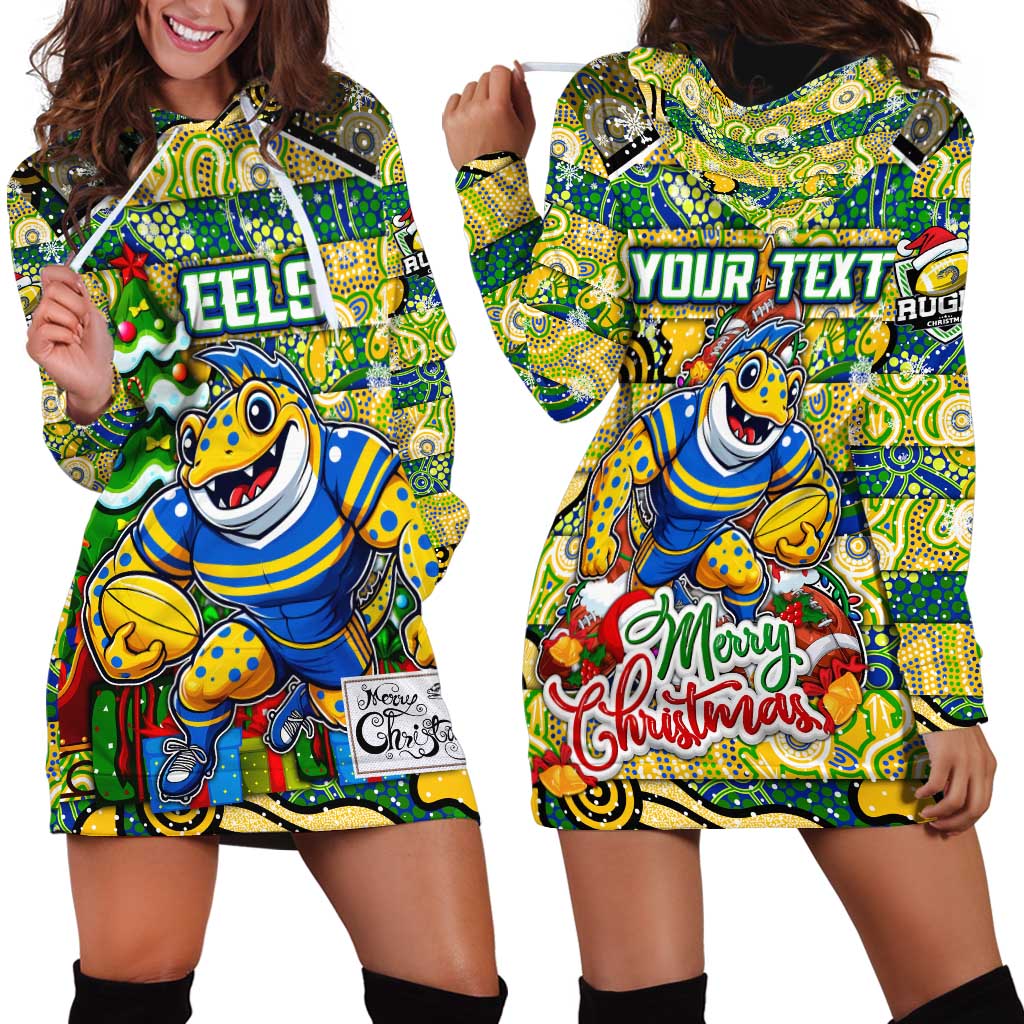 Custom Eels Rugby Merry Christmas Hoodie Dress Indigenous Australian Art