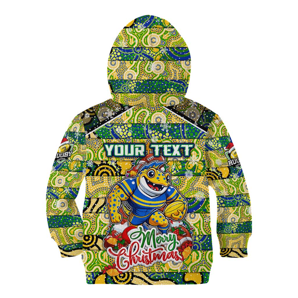 Custom Eels Rugby Merry Christmas Kid Hoodie Indigenous Australian Art