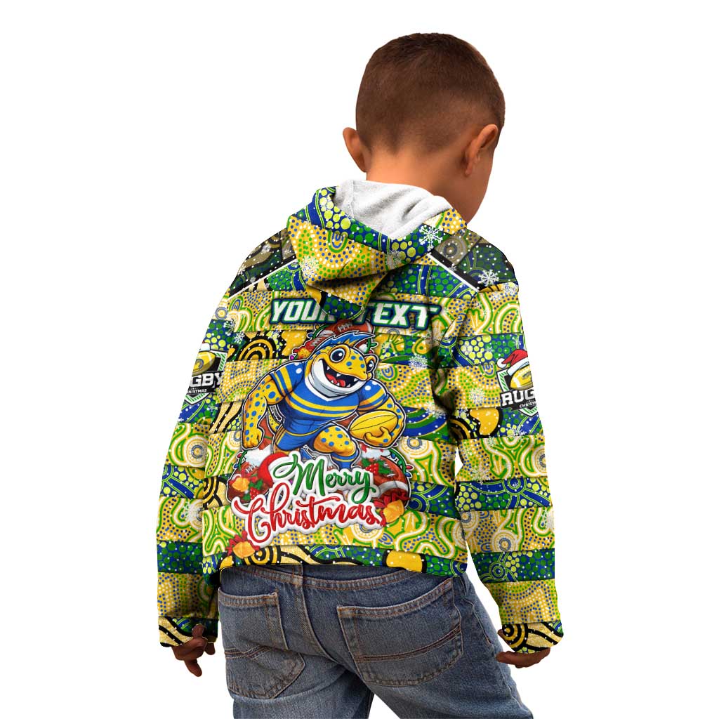 Custom Eels Rugby Merry Christmas Kid Hoodie Indigenous Australian Art