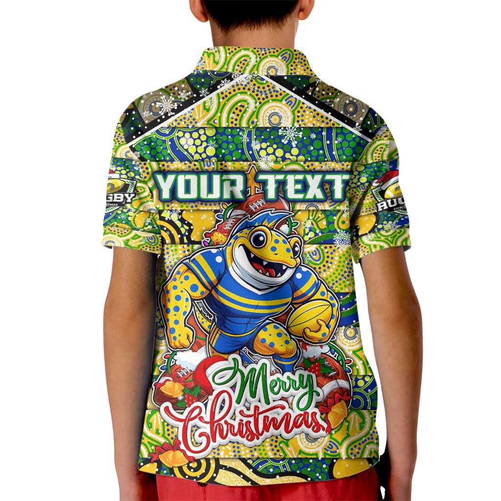 Custom Eels Rugby Merry Christmas Kid Polo Shirt Indigenous Australian Art