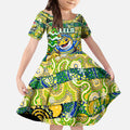 Custom Eels Rugby Merry Christmas Kid Short Sleeve Dress Indigenous Australian Art