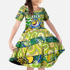 Custom Eels Rugby Merry Christmas Kid Short Sleeve Dress Indigenous Australian Art