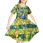 Custom Eels Rugby Merry Christmas Kid Short Sleeve Dress Indigenous Australian Art