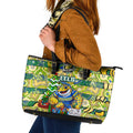 Eels Rugby Merry Christmas Leather Tote Bag Indigenous Australian Art
