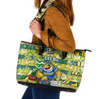 Eels Rugby Merry Christmas Leather Tote Bag Indigenous Australian Art