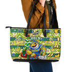 Eels Rugby Merry Christmas Leather Tote Bag Indigenous Australian Art