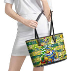 Eels Rugby Merry Christmas Leather Tote Bag Indigenous Australian Art
