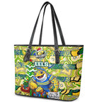 Eels Rugby Merry Christmas Leather Tote Bag Indigenous Australian Art