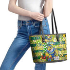 Eels Rugby Merry Christmas Leather Tote Bag Indigenous Australian Art