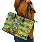 Eels Rugby Merry Christmas Leather Tote Bag Indigenous Australian Art