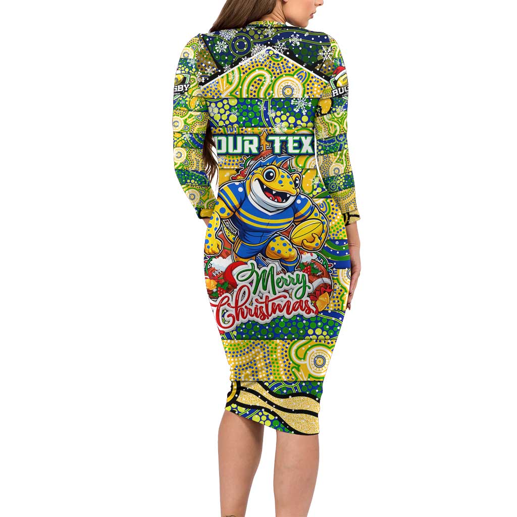 Custom Eels Rugby Merry Christmas Long Sleeve Bodycon Dress Indigenous Australian Art
