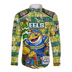 Custom Eels Rugby Merry Christmas Long Sleeve Button Shirt Indigenous Australian Art