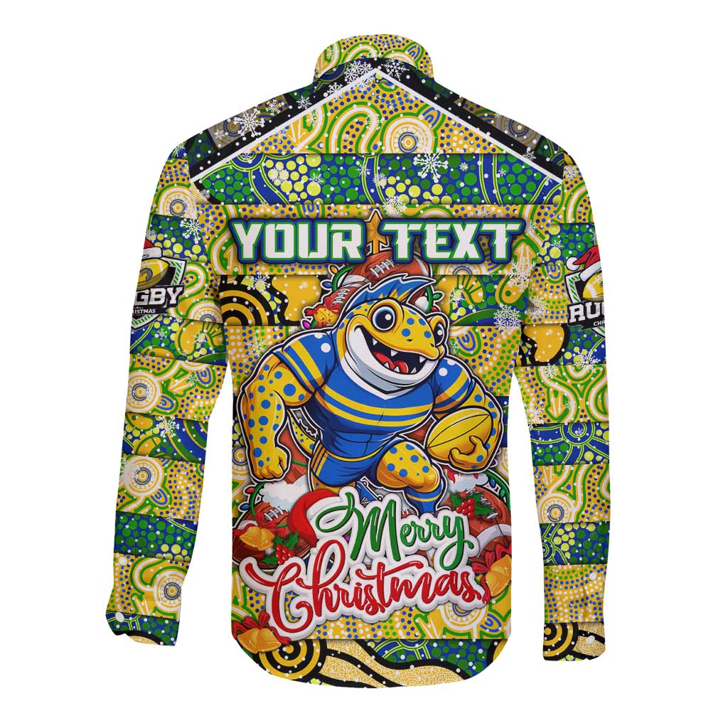 Custom Eels Rugby Merry Christmas Long Sleeve Button Shirt Indigenous Australian Art